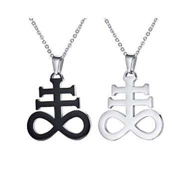 Imagem de Blowin Colar com pingente de cruz de religiões Leviatã satânicas de aço inoxidável da Igreja de Satanás, prata e preto, corrente de 55 cm (2 peças)