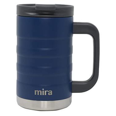 Imagem de MIRA Caneca de café isolada de 400 ml com alça - garrafa térmica de aço inoxidável com tampa segura - copo quente e frio - azul almirante