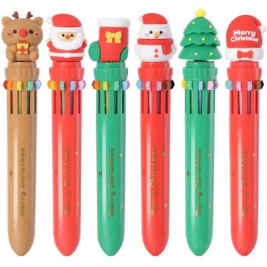 Imagem de Heliar Canetas esferográficas multicoloridas de 0,7 mm, 10 em 1 coloridas retráteis de Natal para escritório, material escolar, presente para estudantes, crianças, pacote com 6
