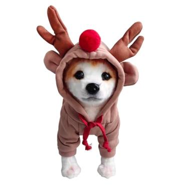 Imagem de IOICYBF Roupas para animais de estimação, casaco de moletom com capuz, roupa quente, agasalho, linda jaqueta em forma de alce para cães de estimação e gatos no inverno, G