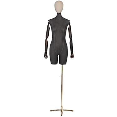 Imagem de Multiuso Manequim de janela Manequim de vidro Aço Manequim de meio corpo Feminino Manequim de superfície de estopa com suporte destacável Altura ajustável Janela