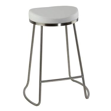 Imagem de Cortesi Home Bianco frente única balcão altura fezes em aço inoxidável escovado, 67 cm, branco