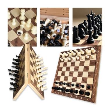 Imagem de Jogo de Xadrez 3 em 1 com Dama e Gamão, Peças em Resina, 29x29cm, Estilo Estojo Clássico Profissional Luxo, Tabuleiro Portátil Organizado