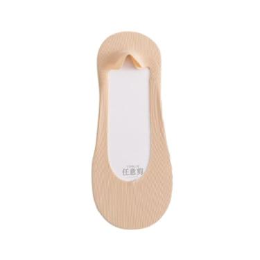 Imagem de 3 pares - Meias femininas invisíveis de seda gelo boca rasa verão finas silicone antiderrapante meias curtas - cor da pele