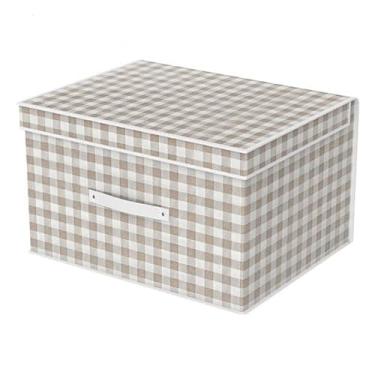 Imagem de Caixa Organizadora Com Tampa 40x30x25CM Multiuso Guarda-Roupas Closet Organizador Brinquedos Objetos Livros 50L(Bege Pic-Nic (9373))