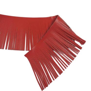 Imagem de Acabamento de franja de couro PU de 3 metros, acabamento de franja de couro sintético de 10 cm para abajur faça você mesmo, bolsa de sombra, costura, vestido, artesanato, decoração de saia (vermelho)