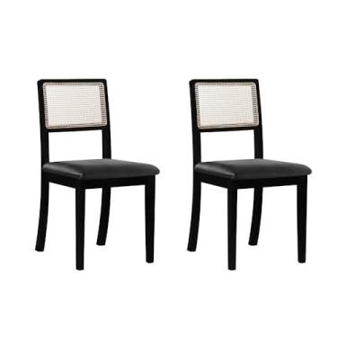 Imagem de Kit 2 Cadeiras Estofada Tecido Couro Encosto em Tela Sextavada Rubi Madeira Maciça - Preto