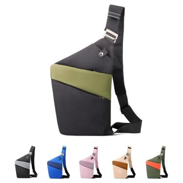 Imagem de MaijjLyn Bolsa de viagem antifurto - Bolsa de viagem antifurto para mulheres e homens, bolsa tiracolo fina com alça ajustável, Preto e verde militar direita