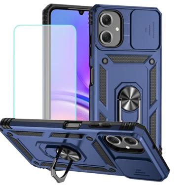 Imagem de Vokuha Capa para Galaxy A06, capa para Samsung A06 SM-A065F com protetor de tela de vidro temperado e capa deslizante para câmera, anel giratório de 360°, capa magnética para Samsung Galaxy A06 azul