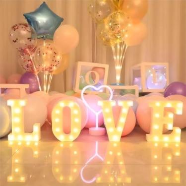 Imagem de GPUSFAK Letras iluminadas para letreiro de amor - Letras de LED com número de letra para decoração de mesa de aniversário em casa branca