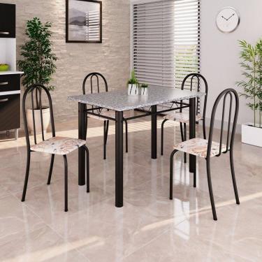 Imagem de Conjunto de Mesa Tubular 100x60cm Tampo em Granito com 4 Cadeiras Bege / Preto