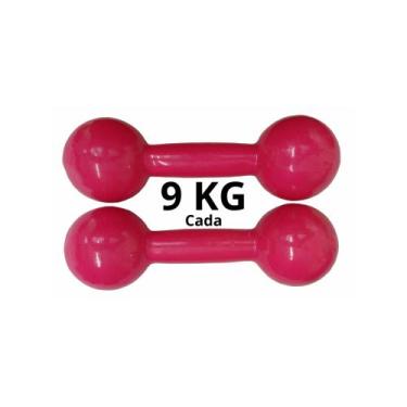 Imagem de Par De Halteres Emborrachado 9 Kg Fitness Musculação - Exercise Sports