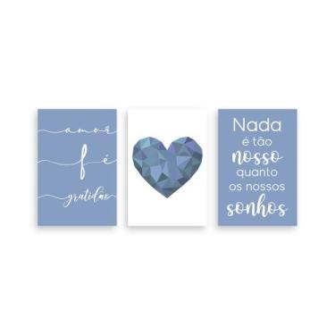 Imagem de Kit 3 Placa Decorativa Quadro Amor Fé Gratidão Nada É Tão Nosso Quanto