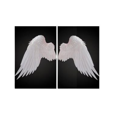 Imagem de Kit 2 Quadros Tela Canvas Asas De Anjo Branco Preto Teen - Deliquadros