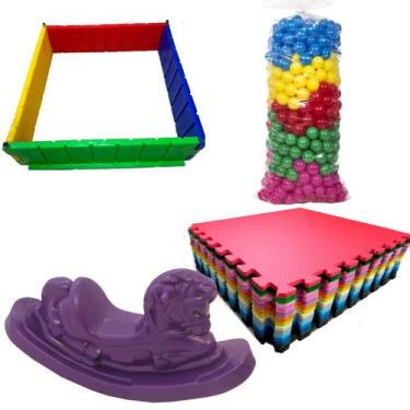 Imagem de Cercado Infantil com Cavalo de Brinquedo, Bolinhas e Tatames Coloridos