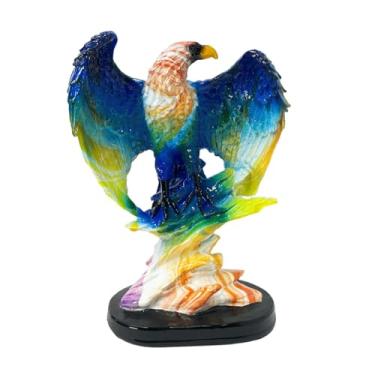 Imagem de Ｂｅｓｇａ Estátua de resina esculturas de águia, arte de decoração colecionável com base, ornamento de mesa, estatueta de animal para mesa de quarto, Azul