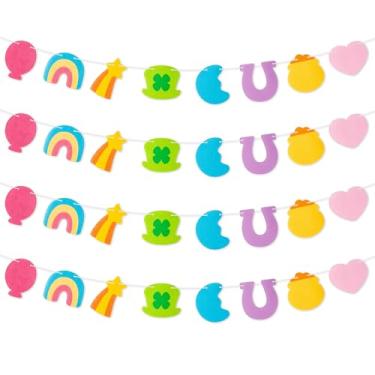 Imagem de Haooryx Faixa de feltro do Dia de São Patrício com pingentes da sorte – 4 peças, faixa de trevo verde da sorte, guirlanda pendurada para lareira em casa, sala de aula, quadro de avisos, decoração de