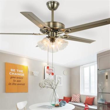 Imagem de American Retro LED Ventilador Luz Europeia Luxo Sala de Estar Restaurante Quarto EstudyVilla Hotel Café Ventilador De Teto Luz Remota Ventilador Elétrico (Estilo 13)