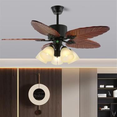 Imagem de American Retro LED Ventilador Luz Europeia Luxo Sala de Estar Restaurante Quarto EstudyVilla Hotel Café Ventilador De Teto Luz Remota Ventilador Elétrico (Estilo 1)