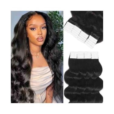 Imagem de Fita para extensão de cabelo Fita em extensões de cabelo cabelo humano, 20 unidades / 50g 16-26 polegadas Natural Preto Onda Corporal Remy Extensões de Cabelo Sem Costura Fita de Trama de Pele Ins par
