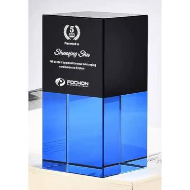 Imagem de Troféu de mosaico colorido personalizado - Prêmio de cristal criativo azul, roxo, vermelho e verde - Decoração corporativa personalizada e peça comemorativa (01 azul celeste, 6 x 12 cm)