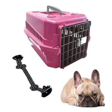 Imagem de Kit Caixa Transporte N2 Rosa E Mordedor Corda Chalesco Pet - MecPet