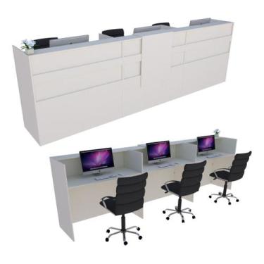 Imagem de Balcão Recepção 286cm Branco - Linha Premium - Modelo 1.1 - Marcenaria