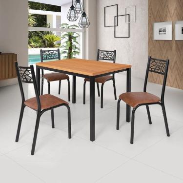 Imagem de Conjunto Jade Flex 110cm Tampo Laminado com 4 Cadeiras Preto Fosco/Caramelo/Freijo