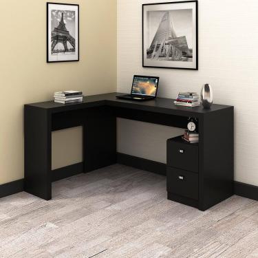 Imagem de Mesa para Escritório em L com 02 Gavetas ME4129 Preto Tecnomobili