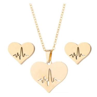Imagem de  Conjunto Elegante Coração com Linha da Vida  Colar e Brincos  - vns