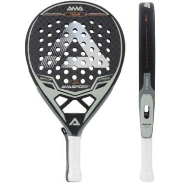 Imagem de AMA SPORT Raquete de padel, superfície de fibra de carbono 12K com memória EVA, núcleo flexível, raquetes de tênis de padel leves (branco 12K)