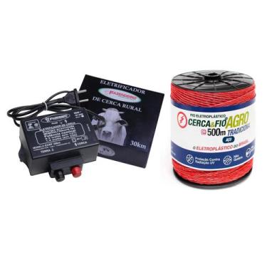 Imagem de Kit Eletrificador Cerca Elétrica Rural Gado e Fio 500m 30km Laranja - 