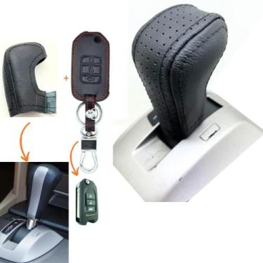 Imagem de Kit Capas Couro Manopla Câmbio Automático + Chave Canivete Accord 2008