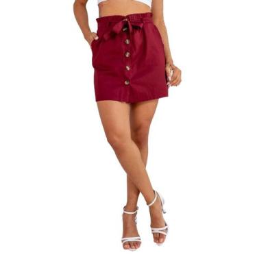 Imagem de Saia Curta de Sarja Com Botões E Amarração Moda Verão Fashion Premium 