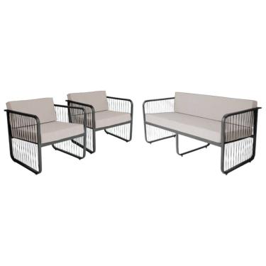 Imagem de Conjunto 1 Namoradeira e 2 Poltronas Área Externa Santiago Em Alumínio e Fibra Sintética Acesse Móveis