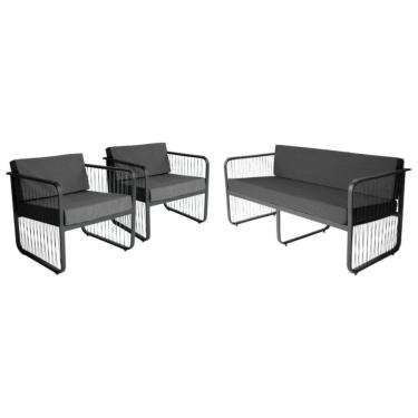 Imagem de Conjunto 1 Namoradeira e 2 Poltronas Área Externa Santiago Em Alumínio e Fibra Sintética Acesse Móveis