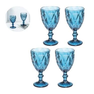 Imagem de Kit 4 Taça Diamond Azul p/ Eventos Casamento Buffet 300ML Drinks - Eco