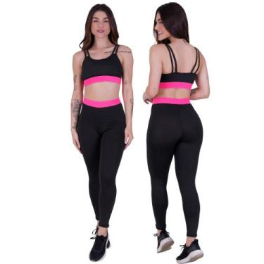 Imagem de Conjunto Fitness Feminino Legging Cintura Alta E Top Alça Fina Dupla -