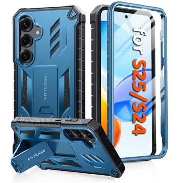 Imagem de FNTCASE Capa para Samsung Galaxy S24: Capa para Samsung Galaxy S25 de grau militar à prova de quedas com suporte | Capa protetora resistente à prova de choque fosca robusta para celular (azul)
