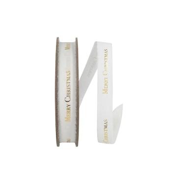 Imagem de Reliant Ribbon Fita de franjas de linho Merry Christmas, branco/dourado