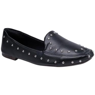 Imagem de Via Angel Mocassim Feminino com Tachas, Loafer Slipper, Couro Sintético (Preto, BR, Adulto, Numérico, 37)