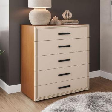 Imagem de Cômoda Valência 5 Gavetas Creme/Freijó - Politorno, Bege, Moderno