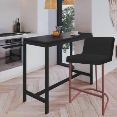 Imagem de Banqueta Com Encosto Noah Luxo Confort Bistrô Cozinha Ferro Bronze Corino Preto - Ahazzo Móveis