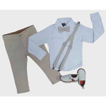 Imagem de Calça Nude com Camisa Branca Social Infantil - Roupa Batizado