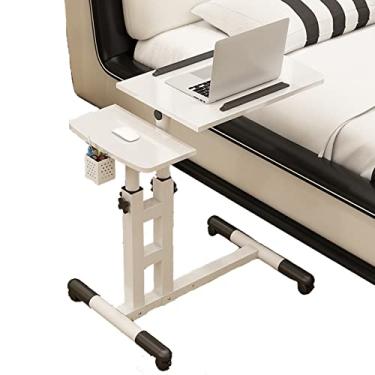 Imagem de Mesa Overbed com altura ajustável com placa de mouse – mesa portátil dobrável para laptop, rotação de 360°, inclinação de 180°, altura ajustável para jantar na TV, leitura de cabeceira – espaço