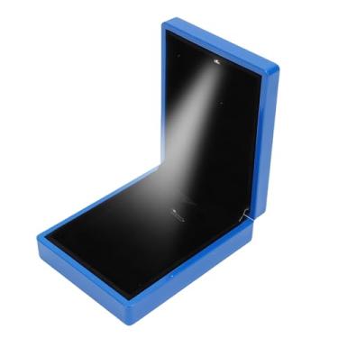 Imagem de Porta-joias iluminado, Couro PU Caixa para exposição de brincos, pingentes e colares, Estojo de armazenamento de joias de luxo com luz de LED para Proposta Noivado Casamento (Azul)