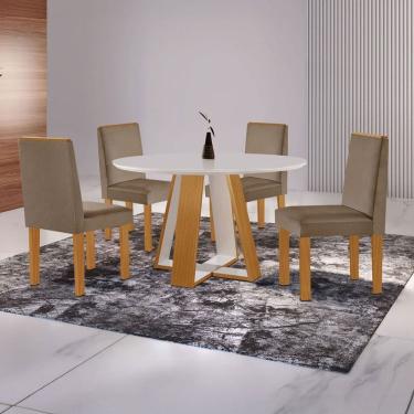 Imagem de Mesa de Jantar 4 Lugares Tóquio com Vidro Castanho/Cinamomo/Suede Capuccino 17011 - Lj Móveis
