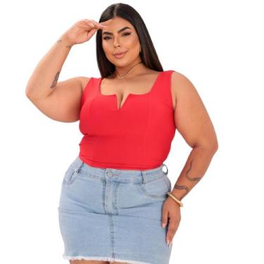 Imagem de Blusa Cropped Feminino Plus Size Suplex Com Bojo - Barato Modas, Verme