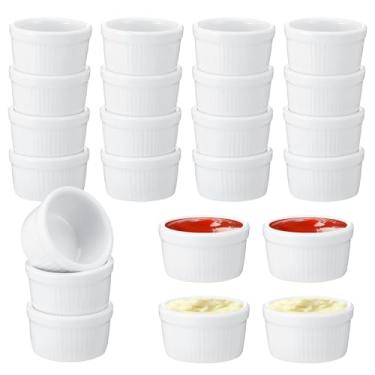Imagem de 24 peças de mini ramequins, ramekin, creme brulee ramekins de cerâmica, copos de creme branco, tigelas pequenas para molho de cozinha, condimentos, assadeiras