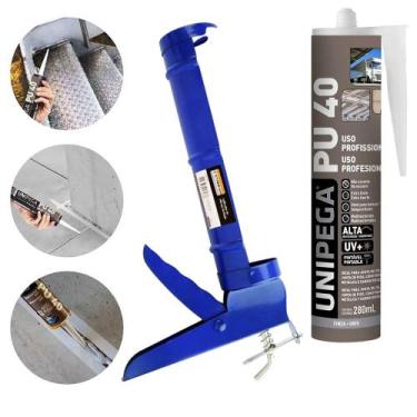 Imagem de Kit Aplicador de Silicone + Cola Selante Adesivo PU 40 Cinza 400g Unip